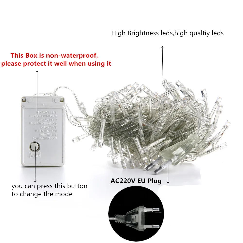 LED Fairy Lights 20M 200LED AC220V Luces Christmas Decoracion String Light Holiday Lighting Tree Garland Xmas Decoration