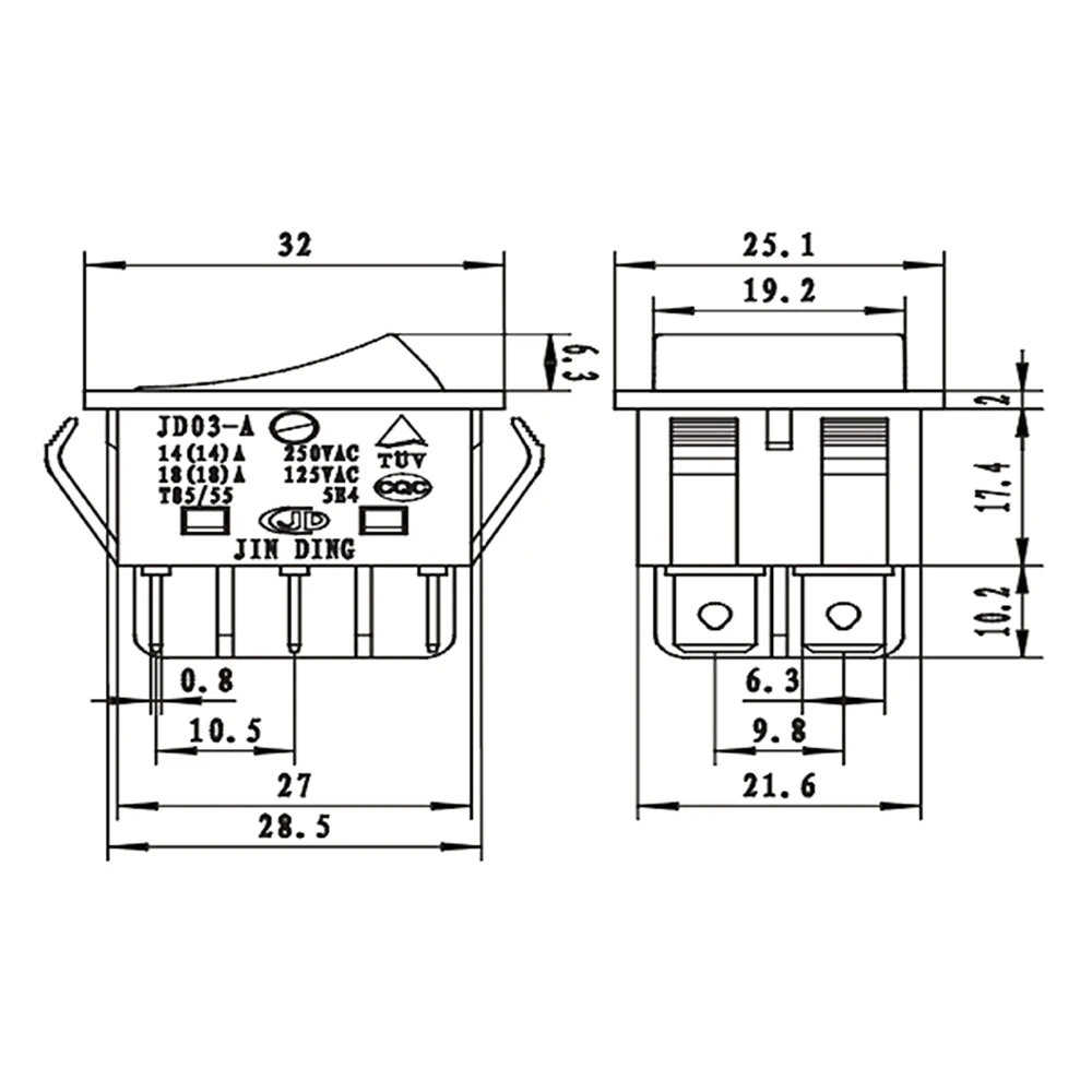 JD03-A1 6Pins Rocker Switch 8