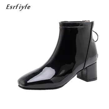 

ESRFIYFE 2020 new Fashion Brand Women Ankle Boots High Heels Ladies Shoes Woman Party Basic patent Leather Boots Candy color