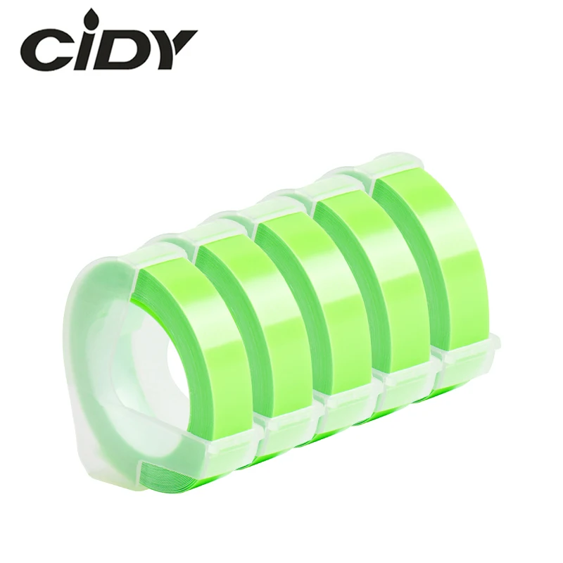 CIDY 5 шт. флуоресцентный зеленый 9 мм * 3 м совместимый с DYMO 3D пластик лента тиснением