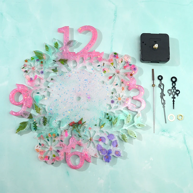 Hd86c2171c744442eb318bb143ff39846O 2021 New Style Flower Shape Watch Resina Epoxi Moule Digital Clocks Stampo Silicone Mold Hanging Home Jewelry Making Crafts
