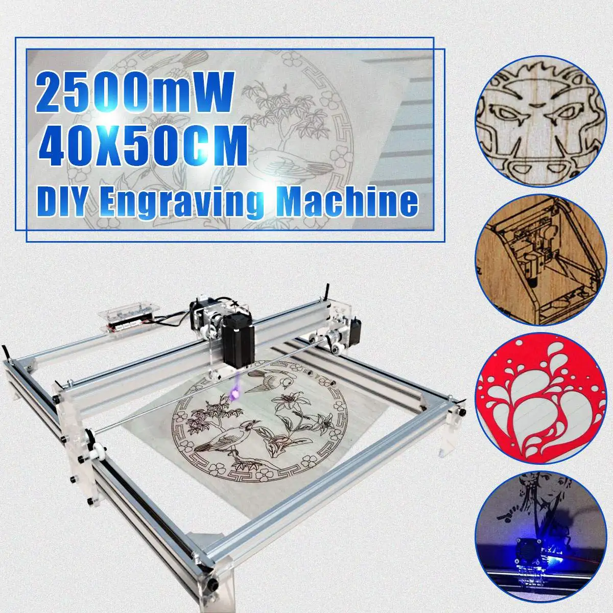 

2500MW Mini Laser Engraving Machine 40*50cm 12V DIY Desktop Mini Wood RouterCutting/Engraving Machine with Laser Goggles