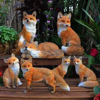Courtyard Resin Simulation Fox Accessories Outdoor Garden Landscape Animal Sculpture Crafts Park Table Figurines Ornaments Decor