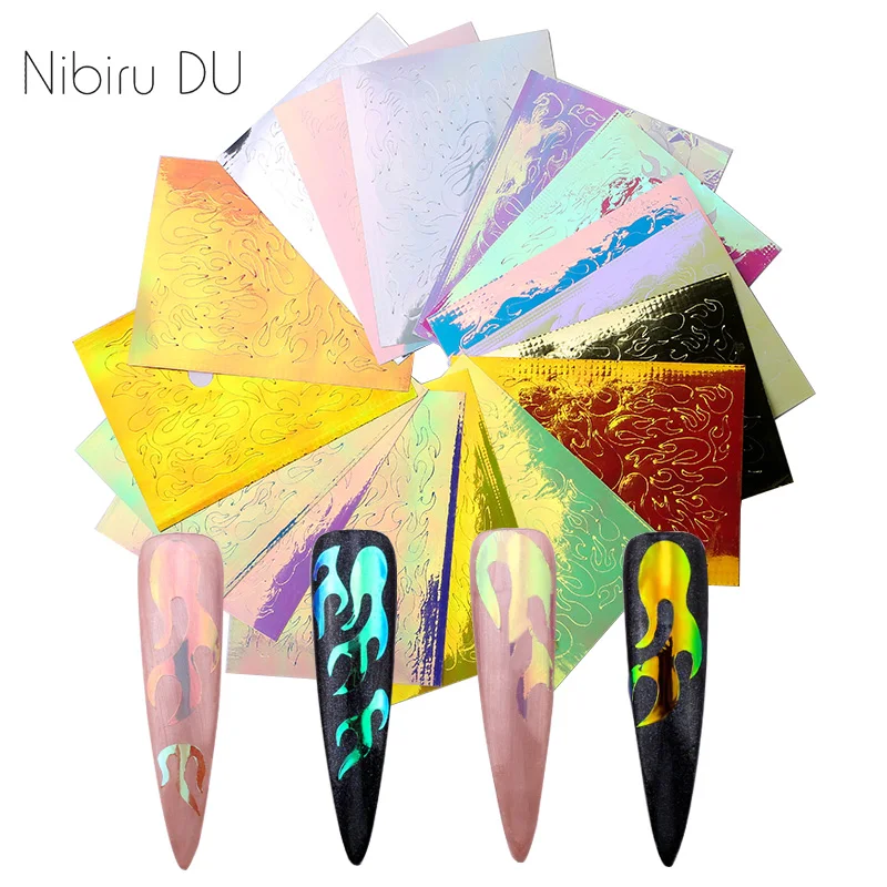 

16pcs/set Nail Flame Sticker Self Adhesive Laser Illusion Flame Shape Nail Sticker Nail DIY Art Decoration