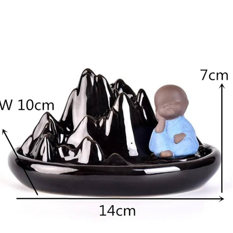Small Black Incense Burner Monk Ceramic Mountain Smoke Waterfall Incense Cones Holder Portable Burner Home Aromatherapy Censer