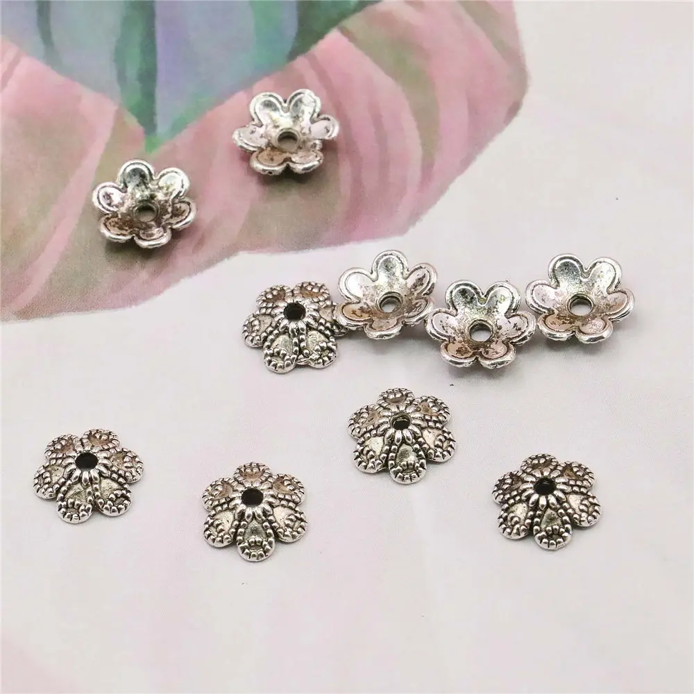 

5PCS Alloy Flower Spacers Hardware Fittings Accessory Silver-plate DIY Loose Beads Hand Maded Necklace Bracelet Women Jewelry