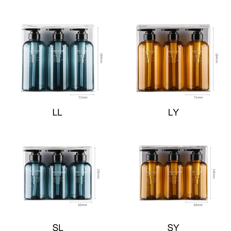 3pcs Refillable Bottle Press Type For Cosmetic Shampoo Shower Gel High-capacity 300/500ML