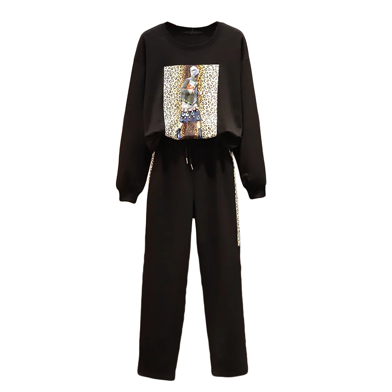 

Large Plus Women 2 Piece Set 5XL tracksuit Print Tops+ Pants Sporting Suit Female Casual Set Pant Winter suit Matching Set
