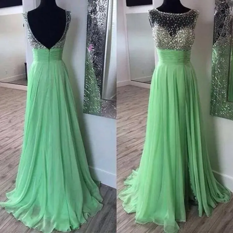 Real Afbeelding Eenvoudige sexy backless Spaghetti Strap A-lijn Floor Lengte Party Chiffon Sequin Green Prom gown 2018 bruidsmeisje jurken Real Afbeelding Eenvoudige sexy backless Spaghetti Strap A-lijn Floor Lengte Party Chiffon Sequin Green Prom gown 2018 bruidsmeisje jurken