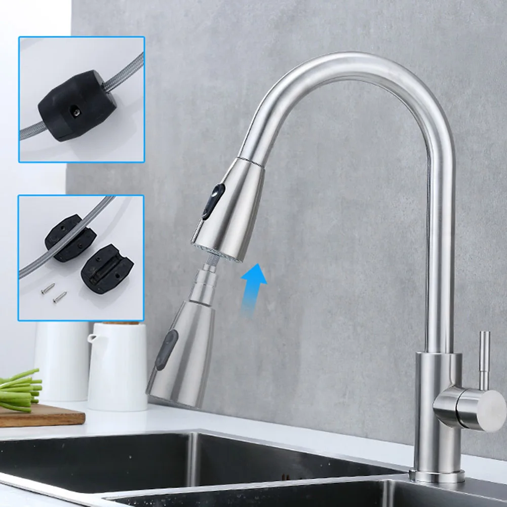 Grifo de cocina de acero inoxidable, un solo tirador, fregadero de cocina, grifo mezclador de agua, rotación de 360 grados, pulverizador de corriente