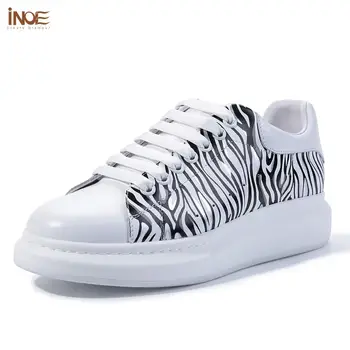

INOE 2020 Genuine Leather Women Fashion Casual Sneakers Spring Shoes for Women Autumn Leisure Flats Shoes White Zebra Pattern