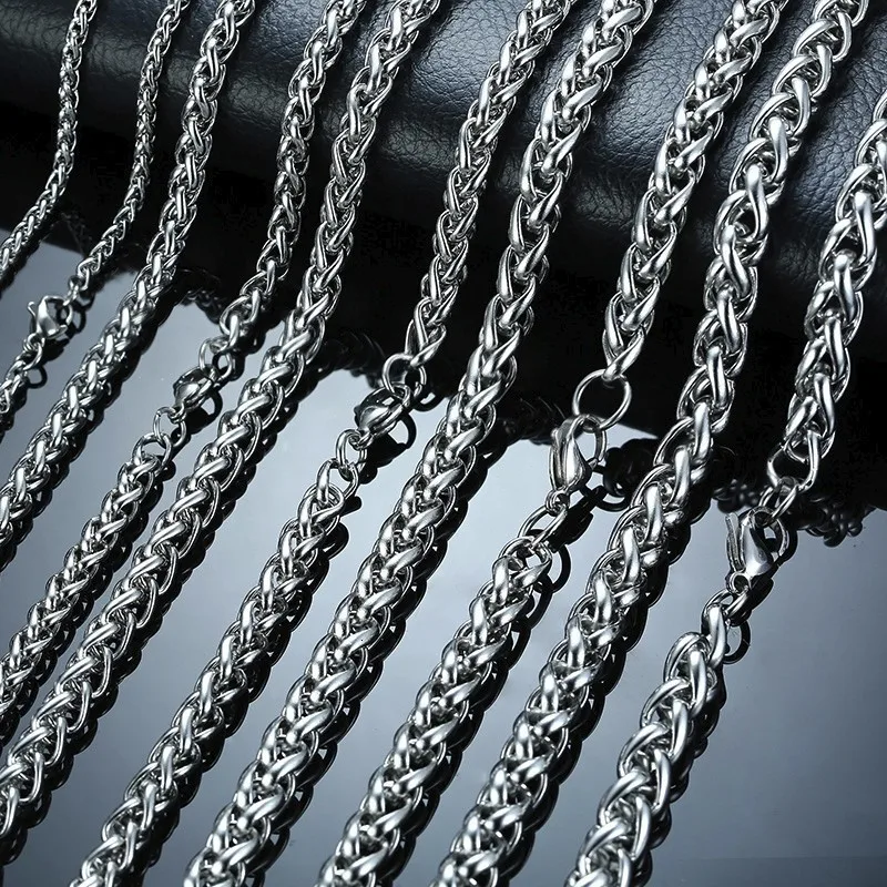 Vnox 3-7,4 мм Spiga Links Серебряный тон нержавеющая сталь цепь с плетением "пшеница" мужское ожерелье 24"