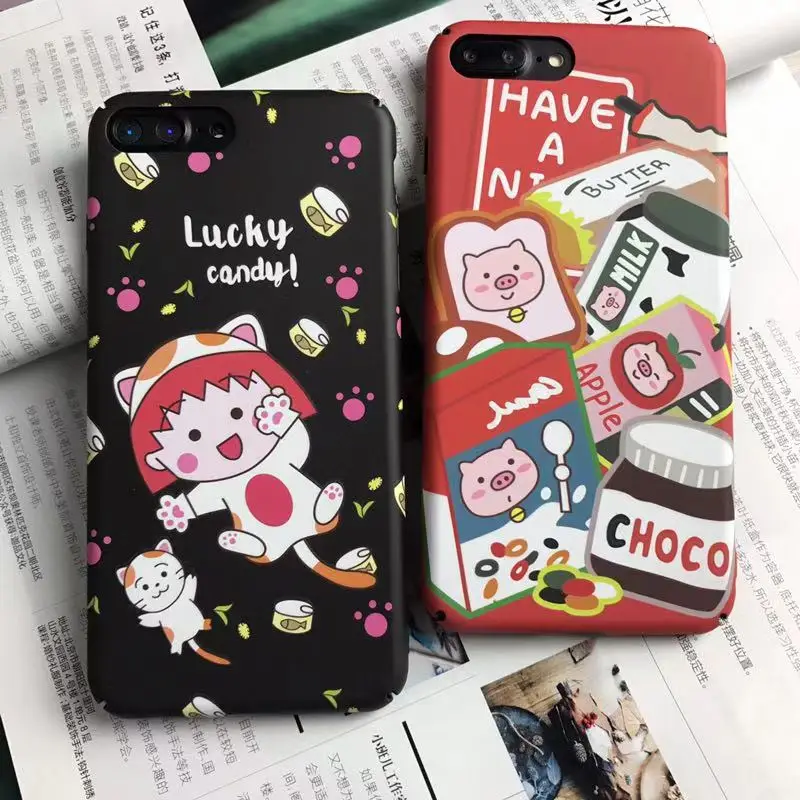 Cute Cartoon Cat Milk Lovely Lucky Black Red Case Hard plastic Cover Funda Coque For iPhone 8 7 plus X XR XS Max Bag |