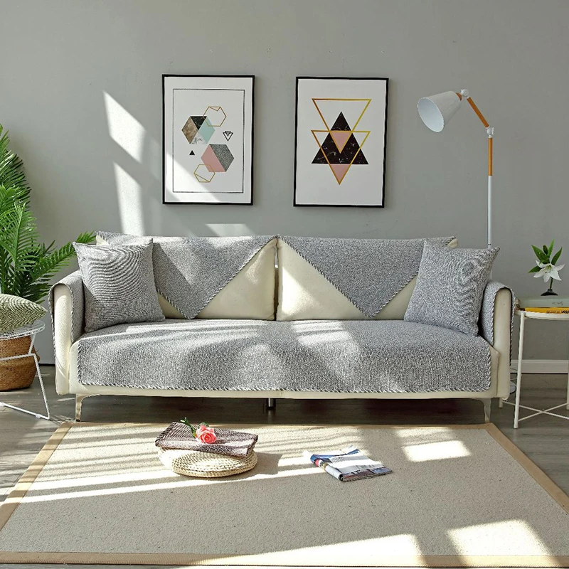 

Cotton Linen Solid Color Thick Universal Sofa Cover for Living Room Sofa Towel Slip-resistant Sofa Cover Strech Sofa Slipcover