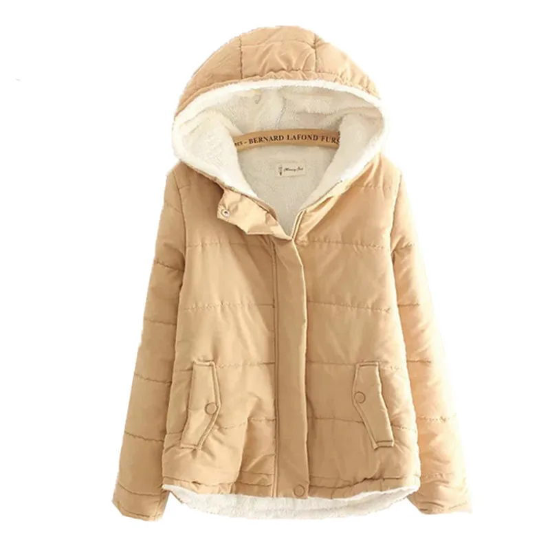 

Autumn Winter Jacket Women Short Design Warm Slim Parkas Hooded Jacket Solid Color student Cotton Coat Cute Outwear