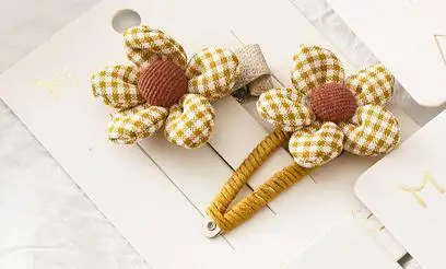 Yellow 2 шт./комплект, Детский милый цветочный клетчатый головной убор заколки для волос, милый корейский высококачественный Орнаментированный аксессуар для волос - Цвет: Yellow