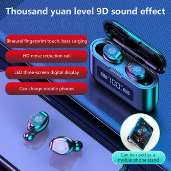 

TWS Bluetooth Wireless Headphones LED Power Display Waterproof Noise Reduction Auto Pairing Gaming Headsets 1200mah Charging