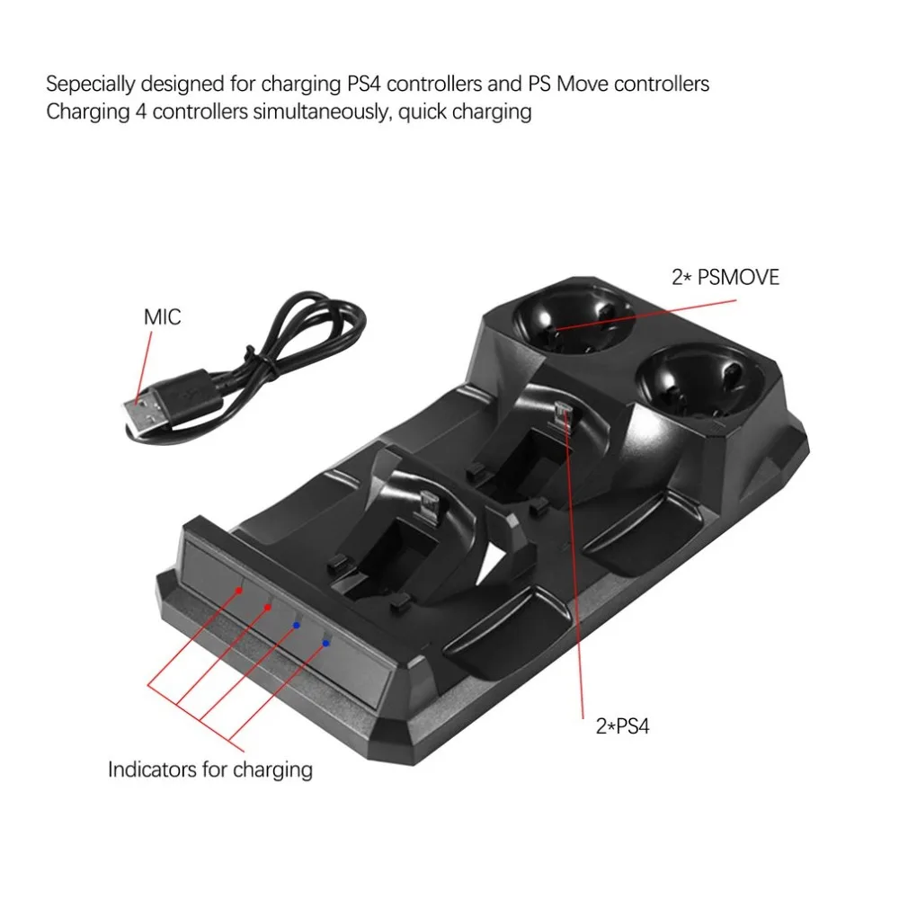 Для Playstation 4 PS4 Slim Pro PS VR PS Move Motion контроллеры 4 в 1 Зарядное устройство USB зарядная док-станция Подставка для хранения с колпачками