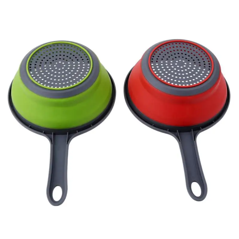 Foldable Fruit Vegetable Washing Basket Strainer Portable Silicone Colander Collapsible Drainer With Handle Kitchen Tools 1PC