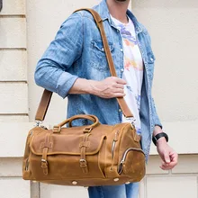 Мужская Дорожная сумка Crazy Horse из натуральной кожи, дорожная сумка большой емкости из воловьей кожи, сумка для переноски багажа, сумка на плечо для ночного человека