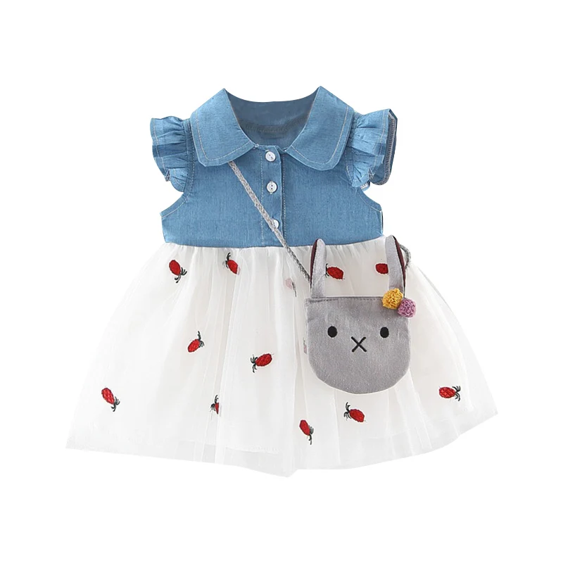 Kids Baby Girls Princess Dress Free Bag/Hat Summer Girls Fancy Denim Dress Infant Lovely Party Birthday Baptism Mesh Dress - Цвет: B
