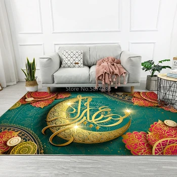 

Ramadan Kareem Carpet Area Rugs Lantern Moon Printed Living Room Bedroom Sofa Chair Decor Non-Slip Floor Mats Eid Mubarak Tapete