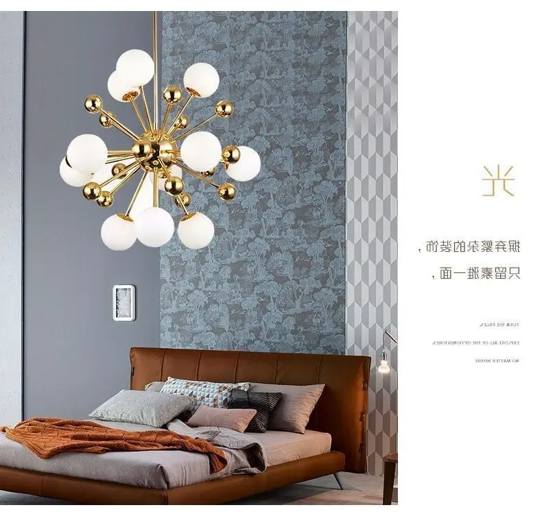 

Nordic LED gold pendant light post-modern creative dandelion hanglamp white glass ball dining room kitchen suspension luminaire