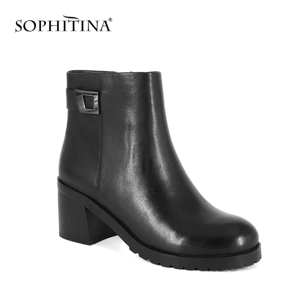 SOPHITINA 2019 Matal украшения Полусапоги базовый круглый носок однотонные из коровьей