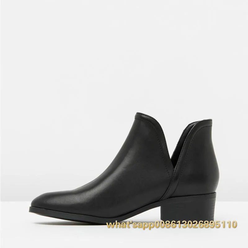 

Topwome Black Cut Out Boots Plus Size 11 15 Low Heel Ankle Boots Silp On Pointed Toe Solid Adult Woman Shoes Casual Fashion 2019