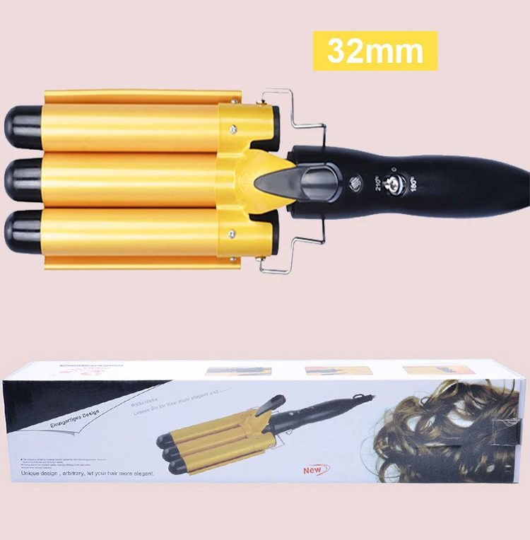 Gold 32mm Профессиональные щипцы для завивки волос 20-32 м, автоматическая завивка, керамическая Тройная бочка, щипцы для завивки волос, инструменты для укладки волос, стайлер, палочка - Цвет: Gold 32mm