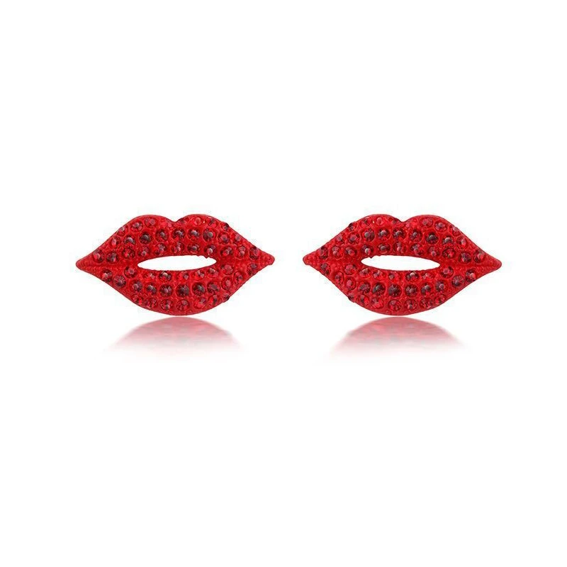 1Pair Red Lips Crystal Stud Earrings For Women Girls Fashion Jewelry stud earrings crystal earrings