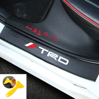 

Car Styling 4Pcs TRD Logo Carbon Fiber Car Door Sill Protector Sticker Decal For Toyota CROWN REIZ COROLLA Camry VIOS Accessorie