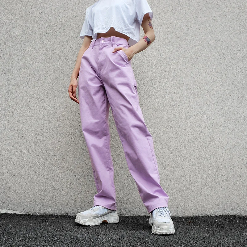 HOUZHOU Purple Pants Women 2020 Jokers Ladies Pants High Waist Women Trousers Streetwear Cargo Femme Full Length Free Shipping HOUZHOU Purple Pants Women 2020 Jokers Ladies Pants High Waist Women Trousers Streetwear Cargo Femme Full Length Free Shipping