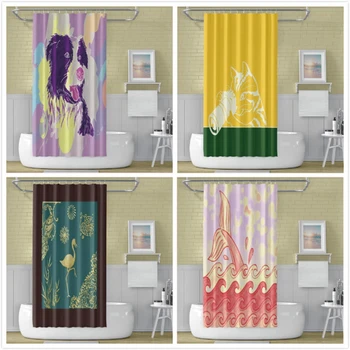 

Cassisy Animal Dog Bathroom Shower Curtains Cat Deer Lion Horse Bird Flamingo Rabbit Fish Curtains Waterproof Bathroom Supplies