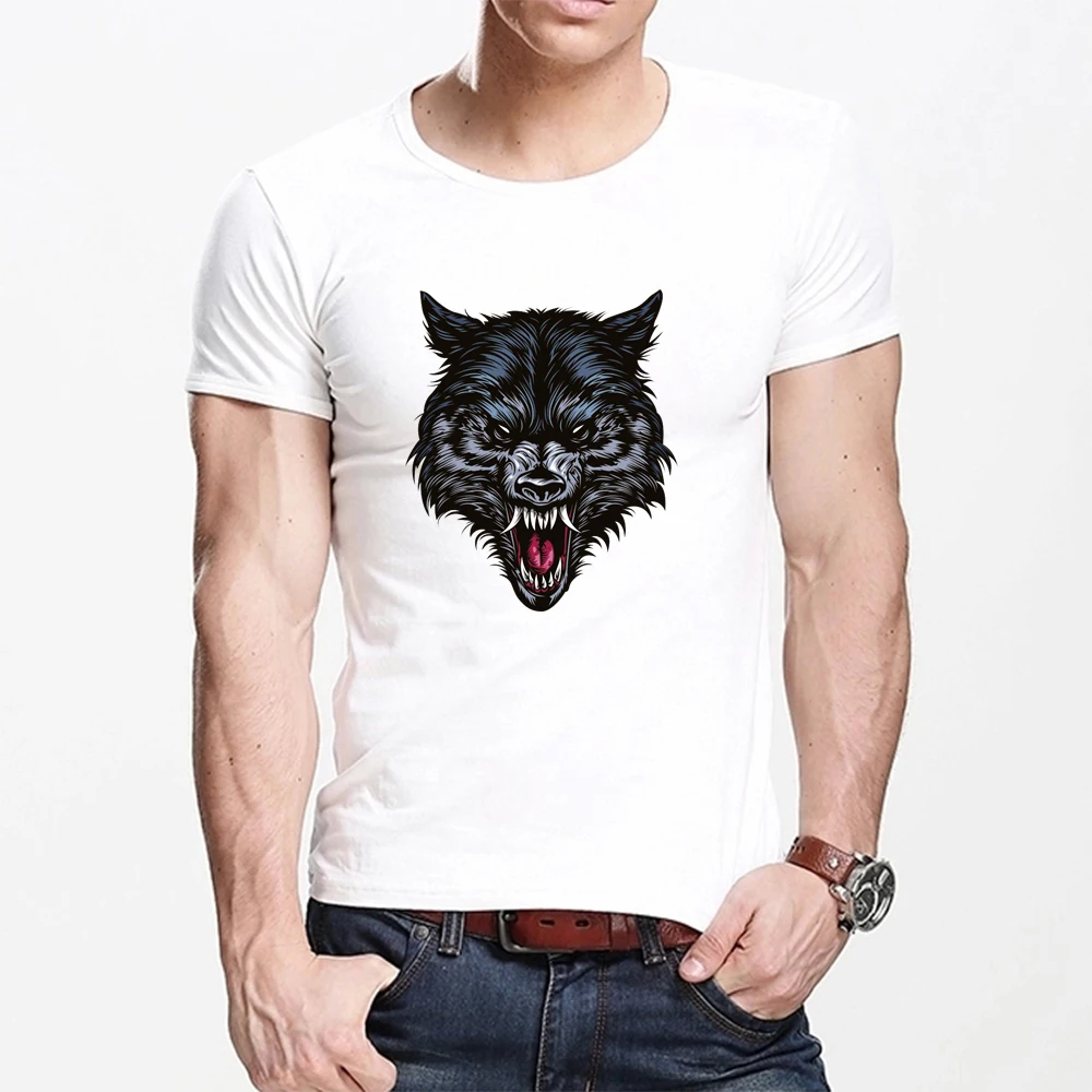 

MOUNTSHARP Summer T Shirt Men Harajuku Angry Wolf Funny Print Tee Tops Short Sleeve male T Shirt Casual male Clothes