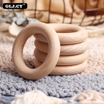 

Bpa Free 20Pcs 40/55/60mm Beech Wooden Ring Baby Teether Teething Ring Round Ring DIY Pacifier Chain Bracelet Accessorie Toys