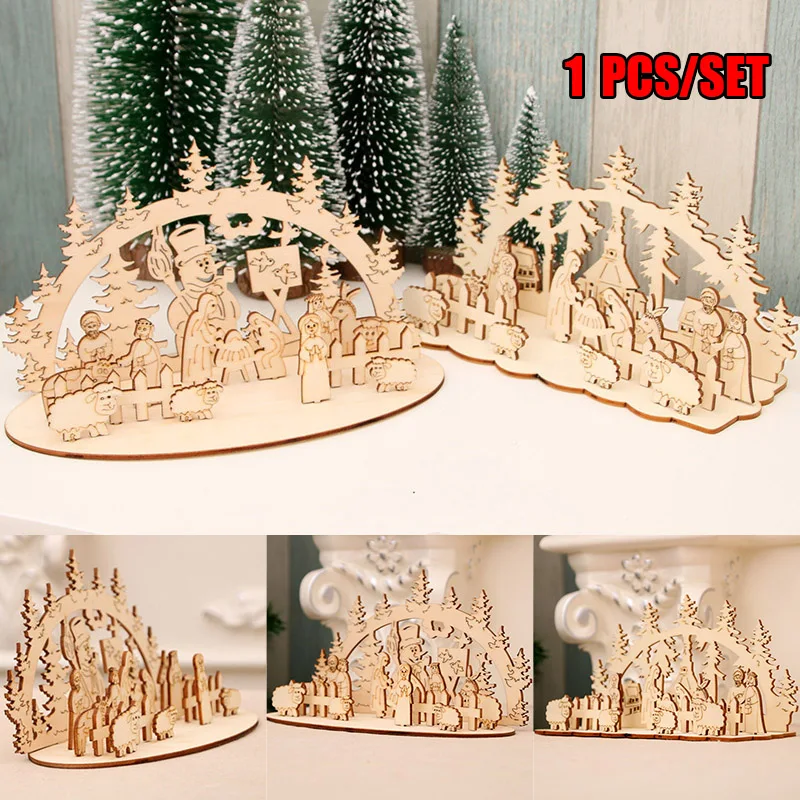 Novel Christmas Table Top Decorations Wooden Puzzle DIY Ornaments Three-dimensional Puzzle Children Handmade Gifts Shipp