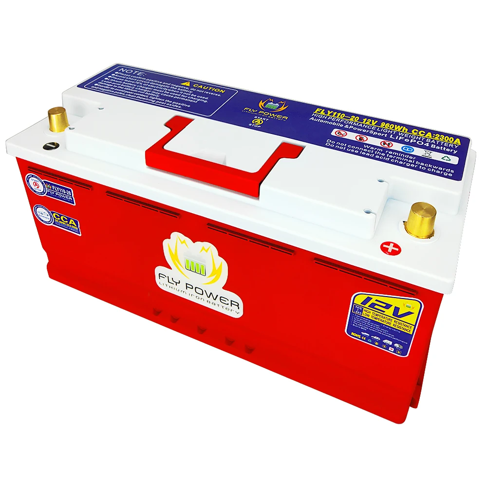 FLY110-20 LiFePO4 battery 12V 120AH 1440Wh CCA2300A With Jump Starter Protection Automobile 12v lithium battery LiFePO4