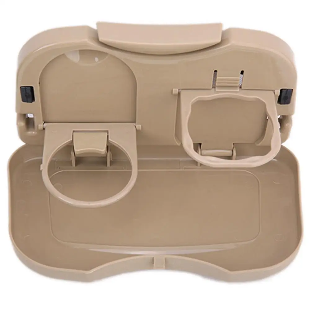 1x New Folding Auto Car Back Seat Table Drink Food Cup Tray Holder Stand Desk - Цвет: beige