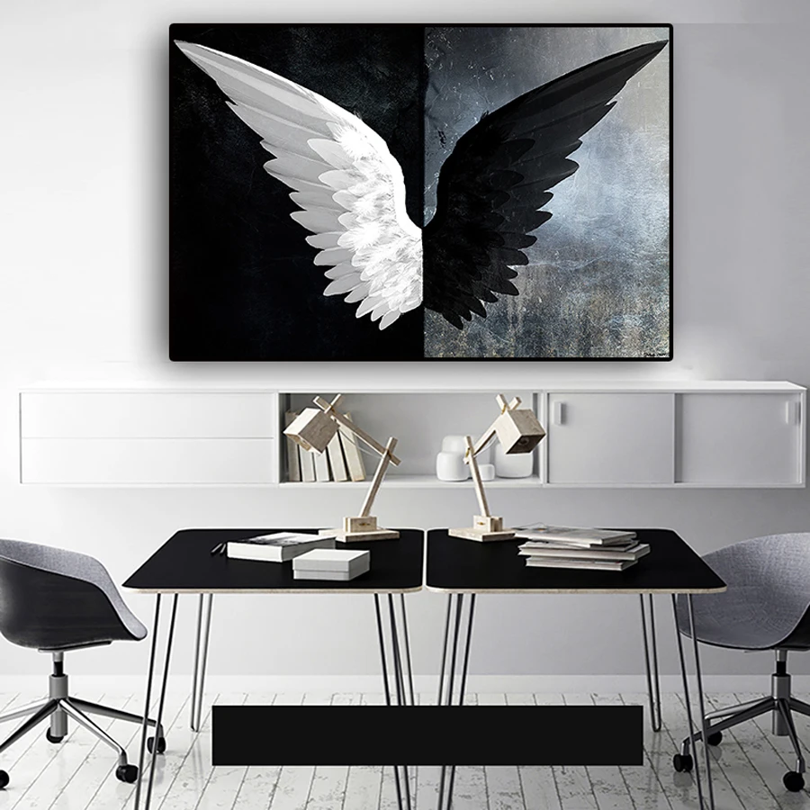 AA2489 Black and White Powerful Feather Wings