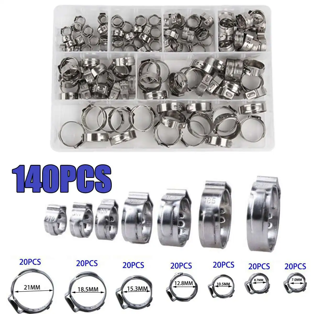 

Multi Size 8mm-38mm Stainless Steel Hoop Clamp Hose Clamp Stainless Steel Set automotive Pipes Clip Fixed Tool 140 PCS/Box