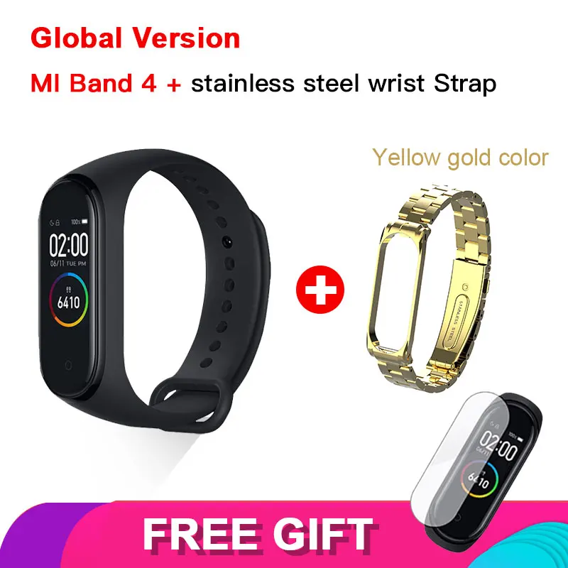GL Add Yellow Steel Xiaomi Mi браслет 4 Bluetooth 5,0 Фитнес браслет AMOLED цветной сенсорный экран Музыка AI пульс - Цвет: GL Add Yellow Steel
