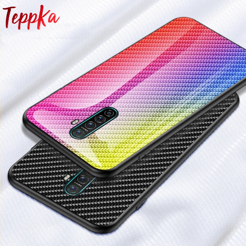 Чехол TeppKa для Realme X2 Pro из углеродного волокна с текстурой стекла гибридный мягкий