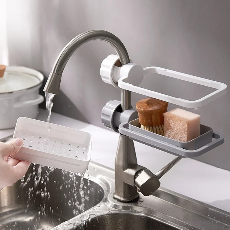 

Kitchen Faucet Drain Rack Sponge Holder Sink Caddy Organizer Soap Rag Storage Shelf Kitchen Organizer Home Storage Rack
