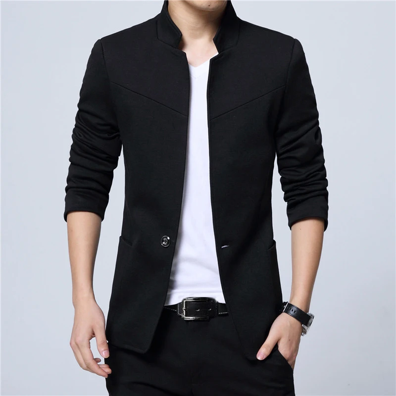 Брендовый Блейзер Для мужчин куртки с воротником стойкой и Пиджаки Slim Fit s пиджак