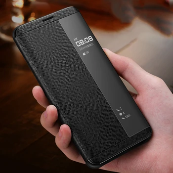 

Smart View Flip Case For Huawei Mate RS Porsche Design Original Luxury Genuine Leather Official Phone Cover