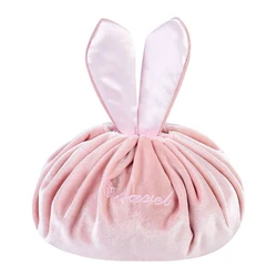Cosmetic Bag Round Velvet Soft Makeup Bag Drawstring Rabbit Ear Travel Make Up Organizer Female Toiletry Beauty Storage For Gift