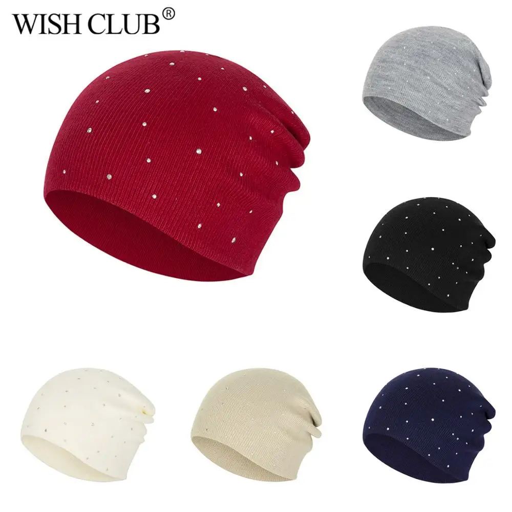 WISHCLUB, осенняя и зимняя шапка, унисекс, кашемировая шапка, для спорта на открытом воздухе, хлопок, на каждый день, яркий бриллиант, декоративная, теплая вязаная шапка