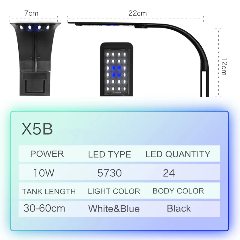X5B White Blue Light Супер тонкий светодиодный светильник для аквариума освещение для выращивания растений 5 Вт/10 Вт/15 Вт водное растительное освещение водонепроницаемая лампа для аквариума - Цвет: X5B White Blue Light