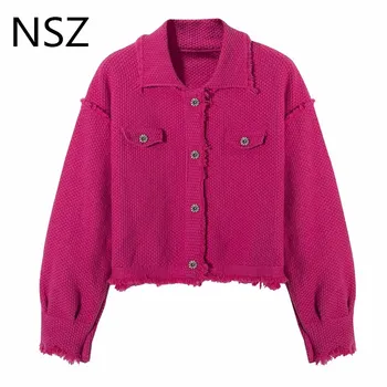 

NSZ women oversized crop top cardigan sweater long sleeve solid color cropped knitted jacket coat fall fashion knitwear jumper